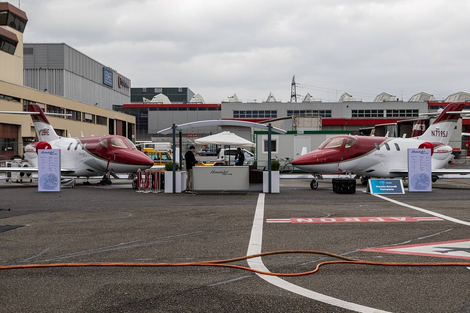 Two HondaJet Elite aircraft on display at EBACE 2019