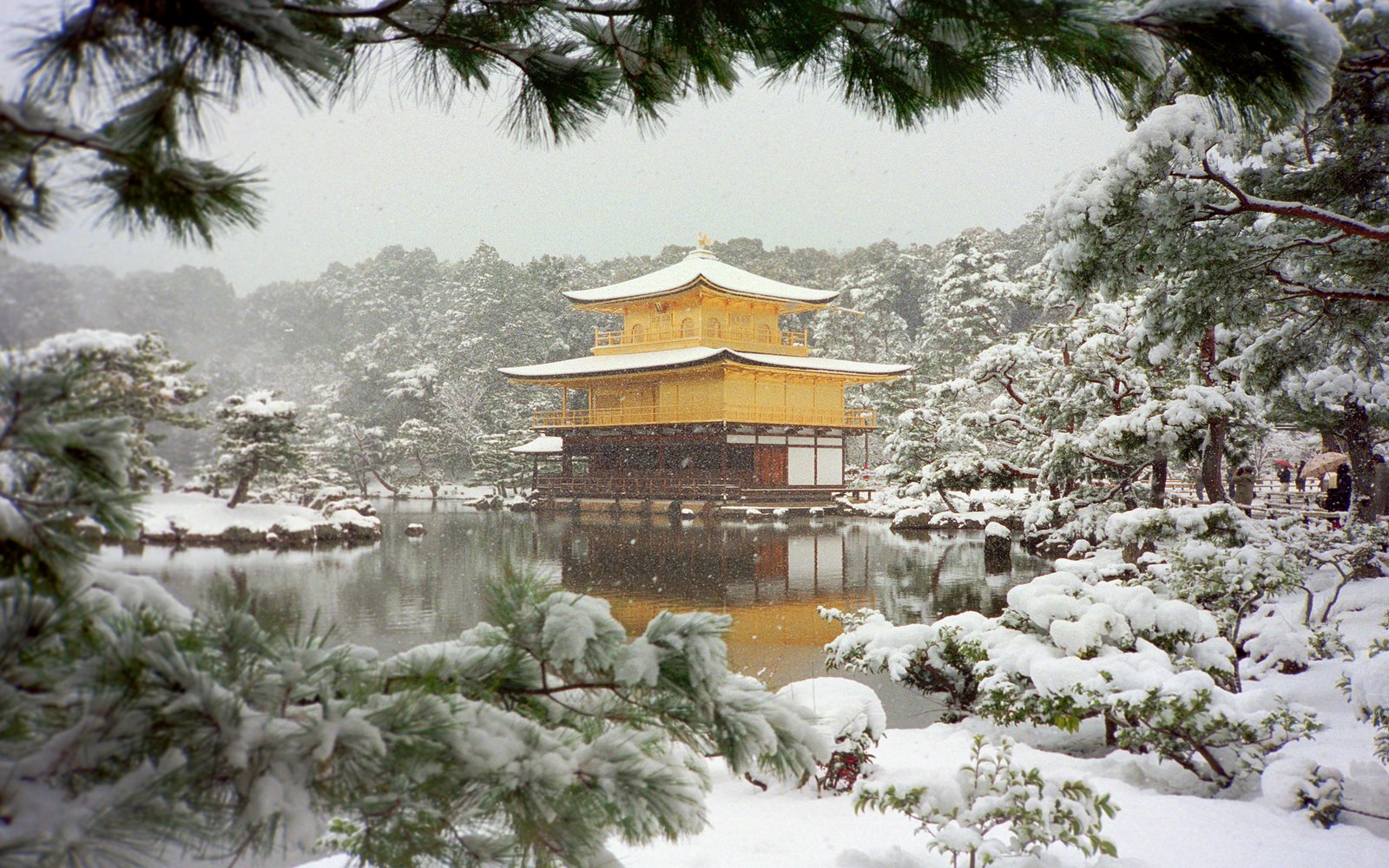 Kinkaku-ji, the Golden Pavilion in Kyoto, in snow