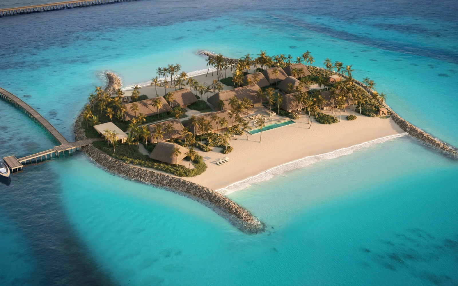Artist's rendering of a private-island residence at Amanolu, the Maldives