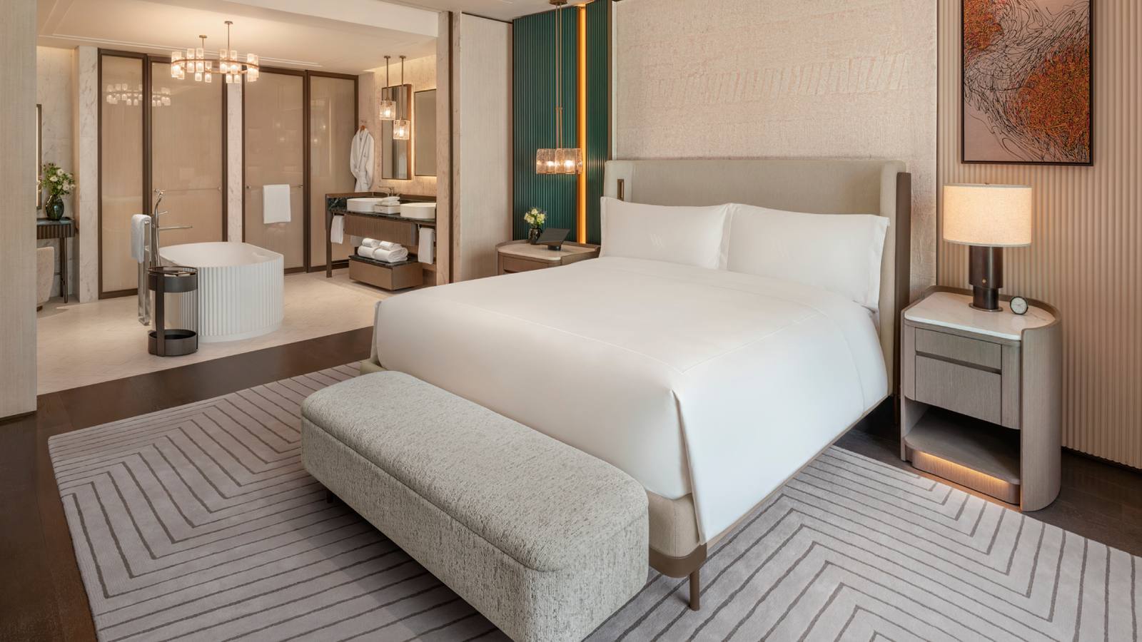 Signature Suite bedroom, Waldorf Astoria Kuala Lumpur (pre-opening press imagery)
