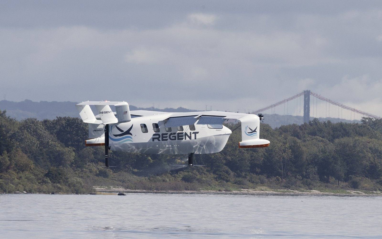 The REGENT Viceroy seaglider prototype flying in ground effect over Narragansett Bay