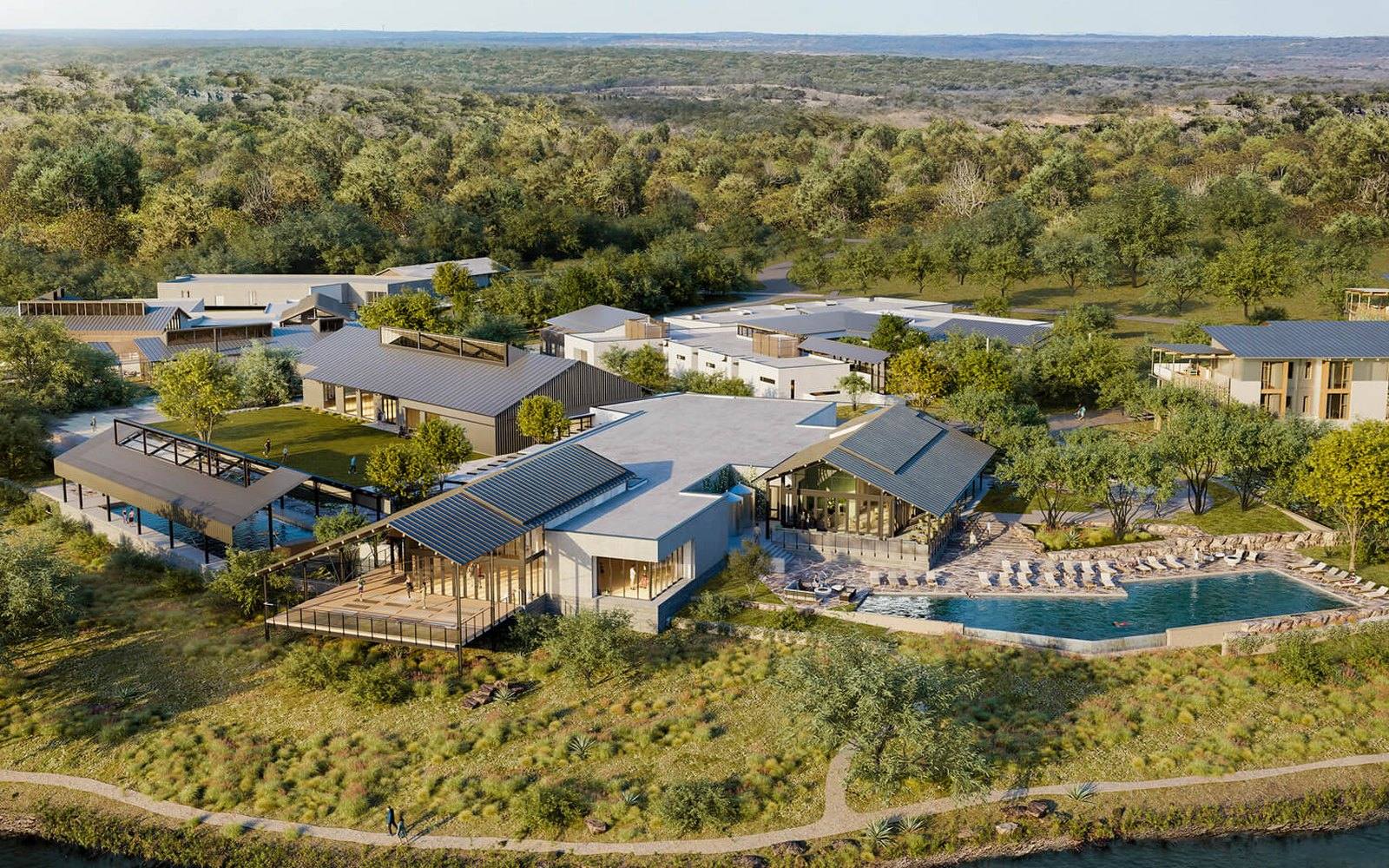 Architect’s rendering of the Canyon Ranch Austin resort on Lake Travis